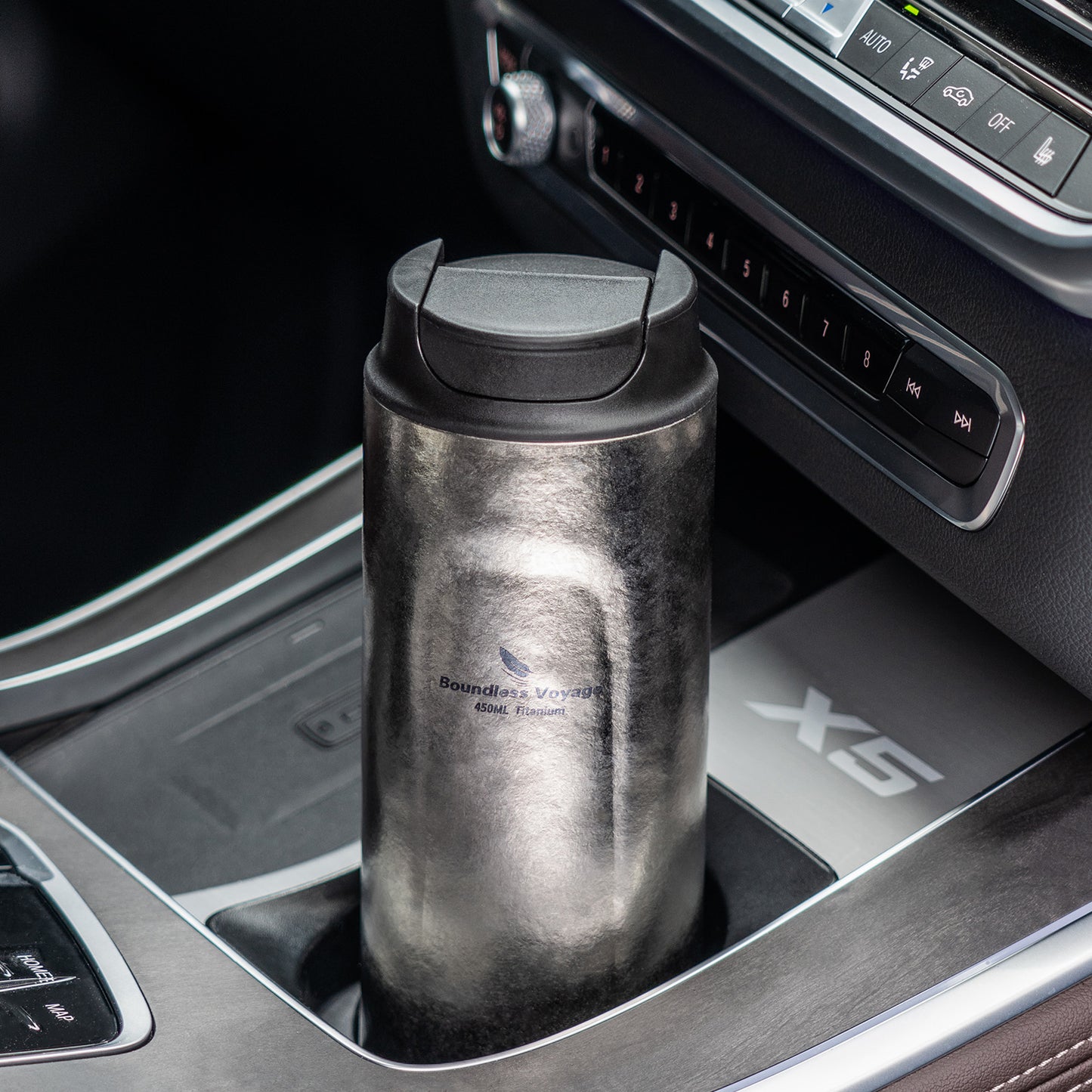 Boundless Voyage 450ml Double-Walled Insulated Titanium French Press Coffee Tumbler with Lid, Portable Filter Coffee Mug for Travel Daily Use Ti3255D