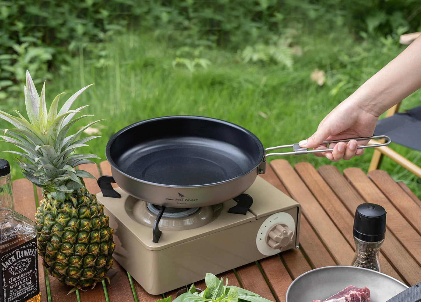 Boundless Voyage Pure Titanium Non-Stick Frying Pan with Foldable Handle, Ultralight Camping Skillet , Portable Outdoor Cookware for Backpacking, Picnic Ti2069C/Ti2070C