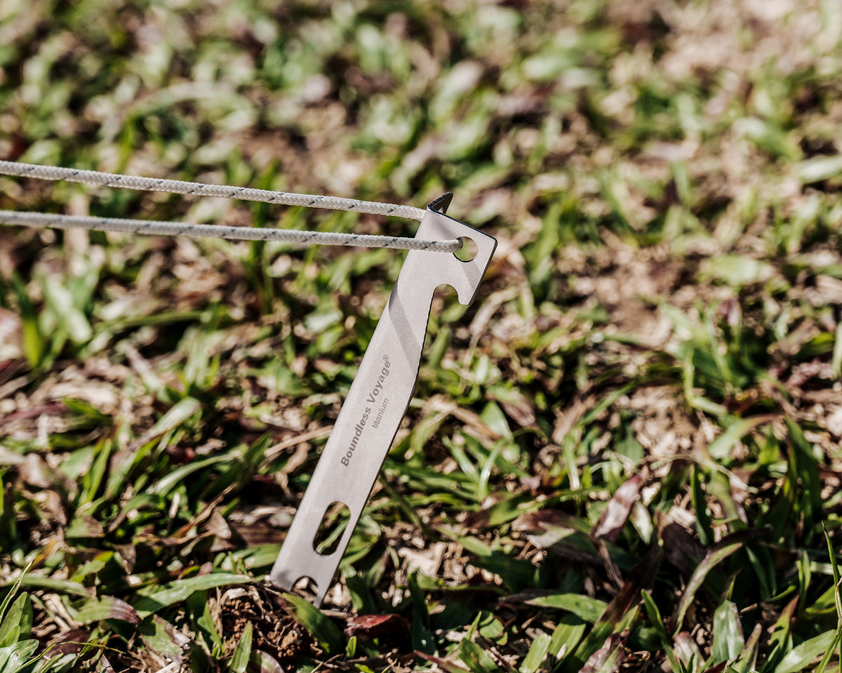 Boundless Voyage 22cm V-Shape Titanium Tent Stakes with 12-Hole Design, Ultralight Heavy Duty Ground Pegs for Camping Hiking Awning, 8Pcs Ti4011P