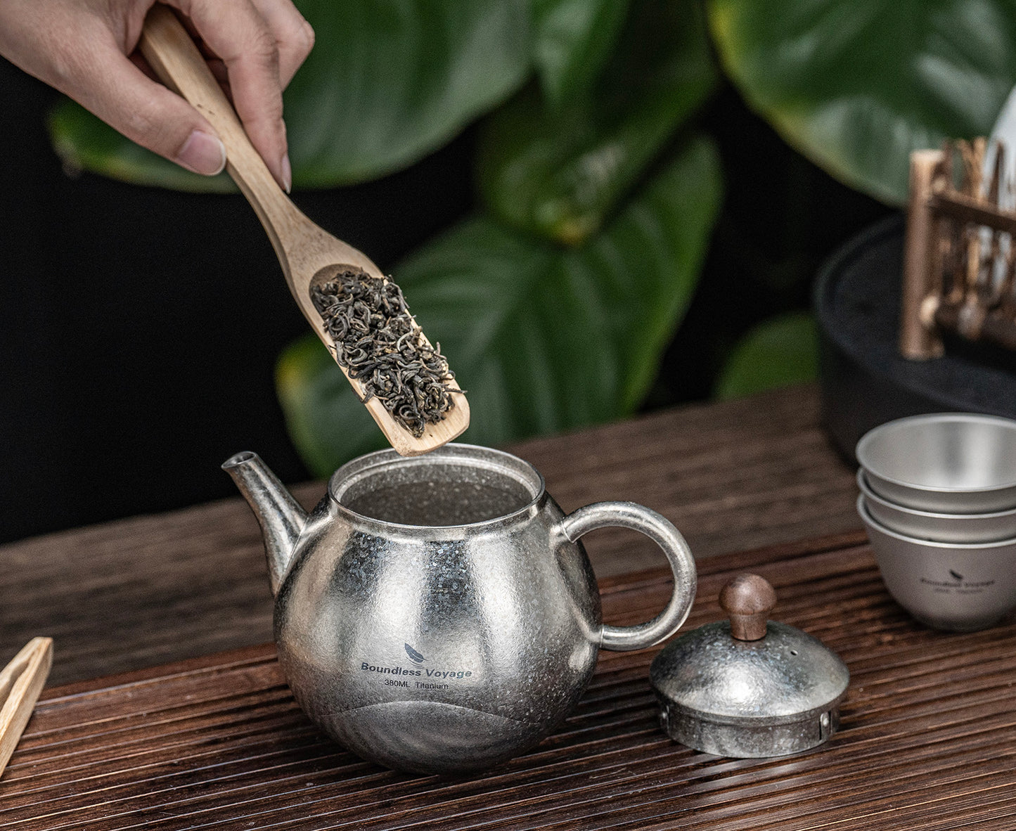 Boundless Voyage Titanium Kungfu Teapot with Lid and Handle Camping Tea Pot for Outdoor Backpacking Hiking Teapot 380ml Ti3107D