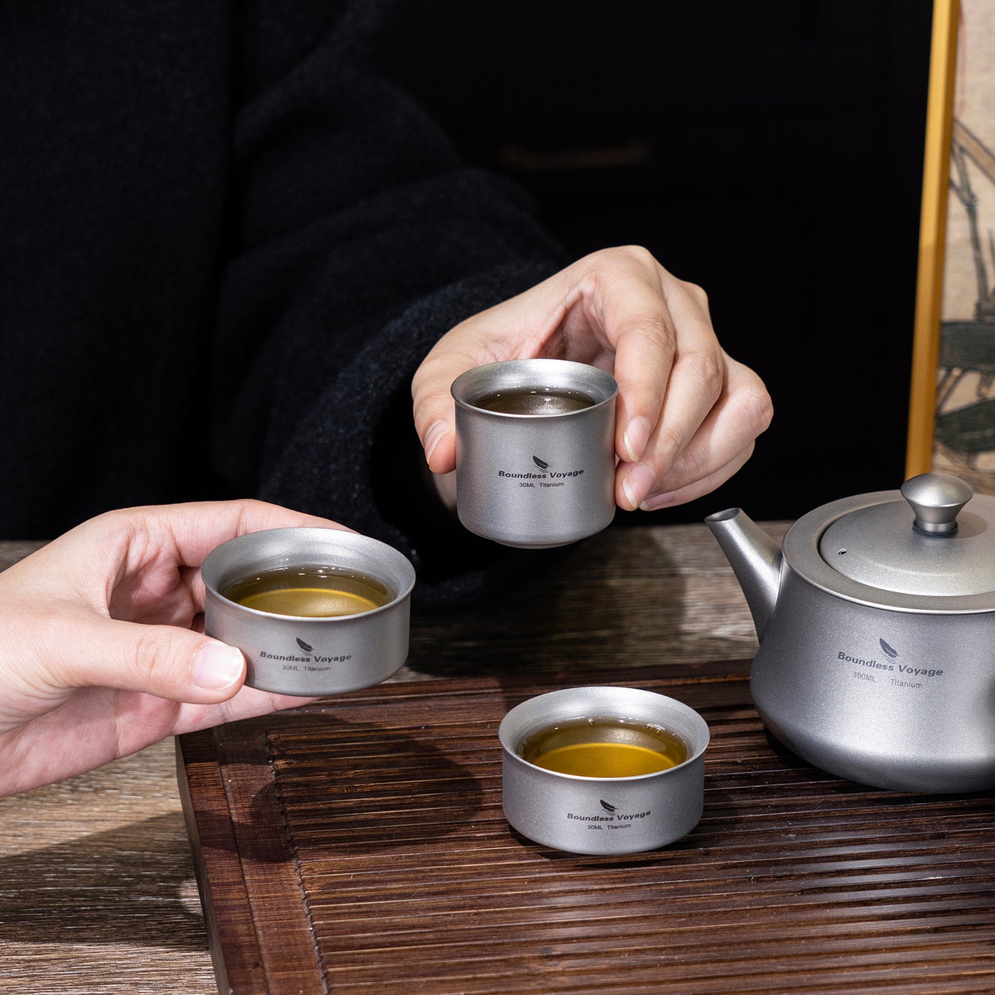 Boundless Voyage 300ml Titanium Teapot, Ultralight Portable Reusable Travel Water Pot, Compact Drinkware for Home Office, Outdoor Camping, Hiking & Picnic Ti3118D/Ti3119D