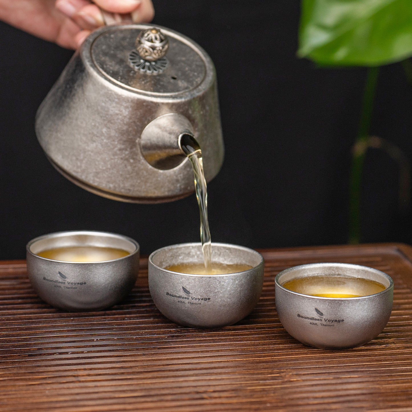 Boundless Voyage 40ml High-Temp Crystalline Finish Double-Wall Titanium Sake Cup & Kung Fu Tea Cup, Portable Mini Mug for Camping, Picnic & Daily Home Use Ti3204D