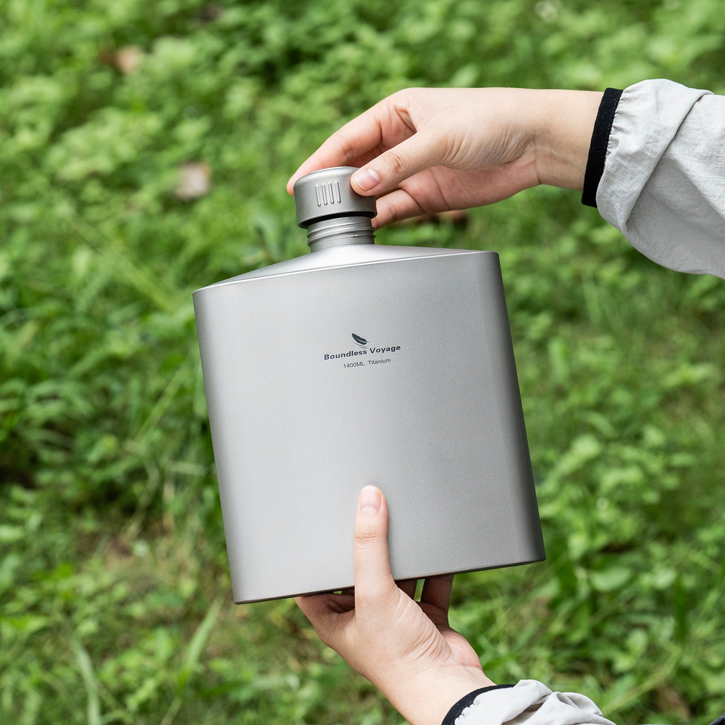 Boundless Voyage 1.4L Titanium Water Bottle, Leakproof Anti-Slip Cap for Camping Hiking Everyday Use Ti3008D