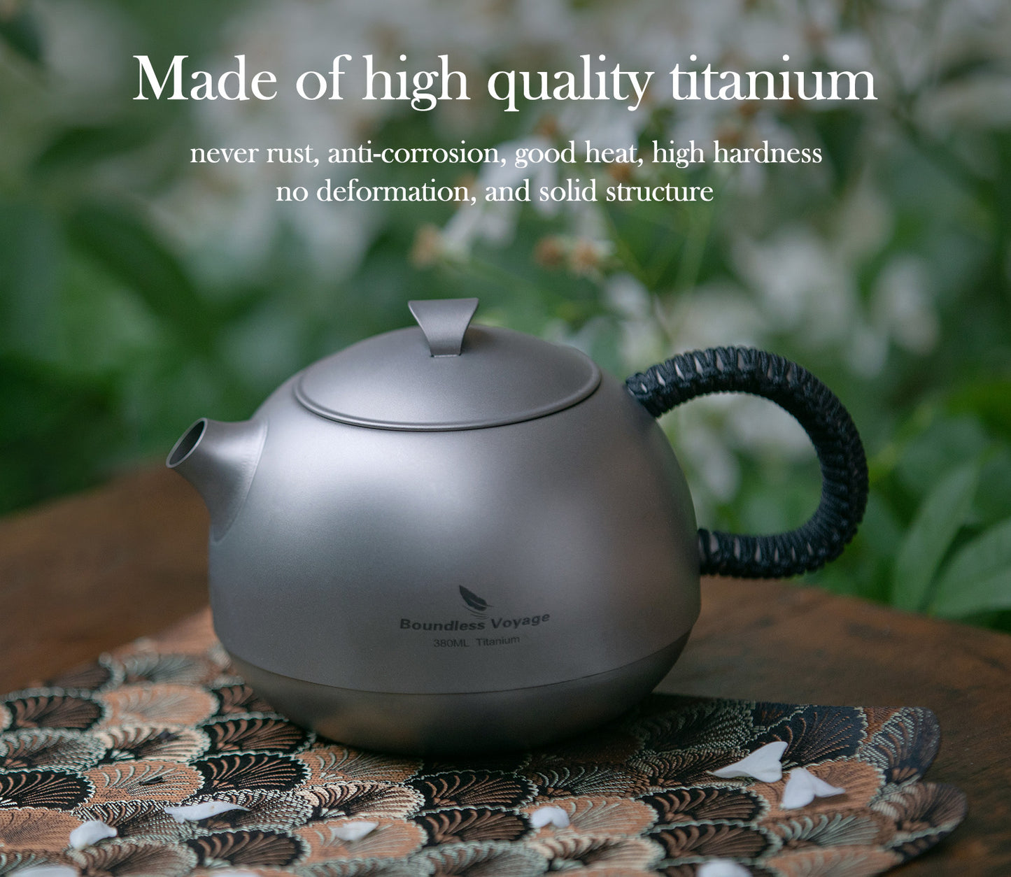 Boundless Voyage 380ml Titanium Teapot with Removable Filter, Ultralight Portable Tea Kettle for Camping Travel Home Ti3108D