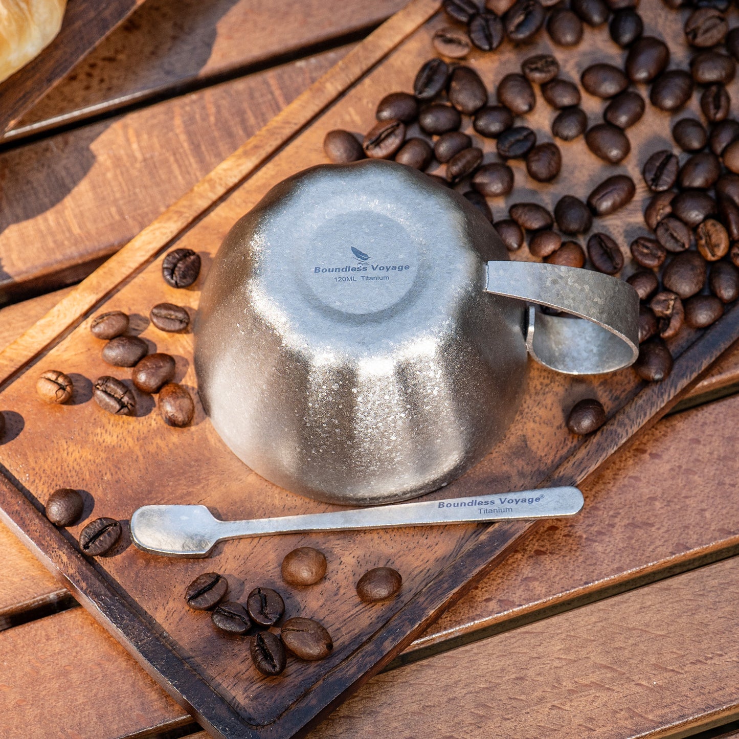 Boundless Voyage 120ml Titanium Espresso Cup, Double‑Wall Heat‑Insulated Coffee Mug with Fixed‑Handle, Compact Light‑Weight for Home, Office, Travel and Camping Ti3088D