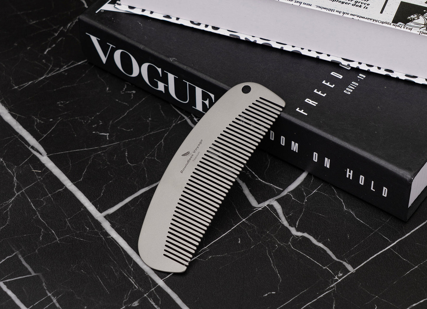 Boundless Voyage Titanium Crescent Comb, Unisex Hair & Beard Styling Comb for Daily Home Use and Travel Carry Ti9011B