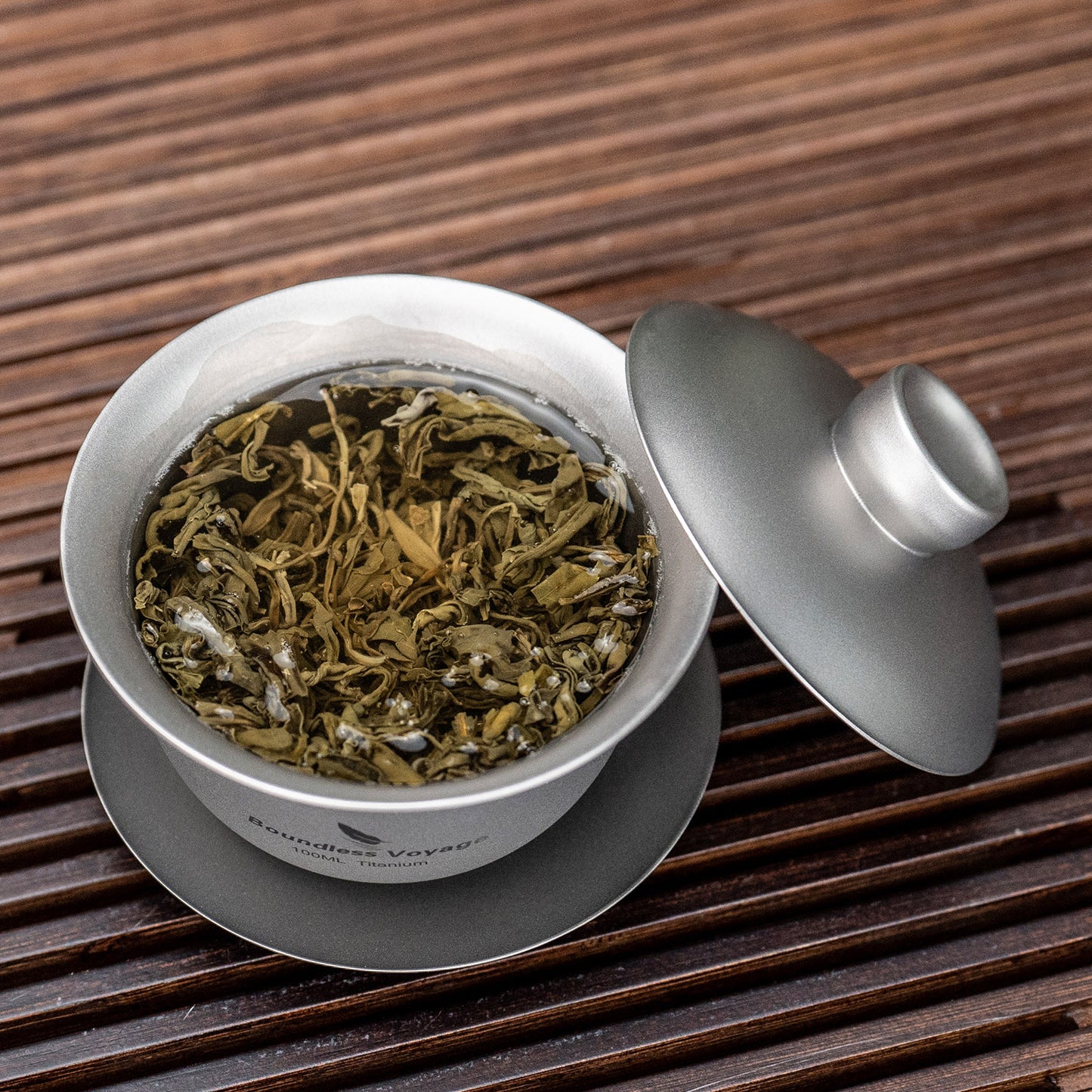 Boundless Voyage 100ml Titanium Double-Walled Gaiwan, Traditional Chinese Three-Talent Triad Covered Tea Bowl, Anti-Scald Kung Fu Tea Set for Home Tea Brewing Ti3143D