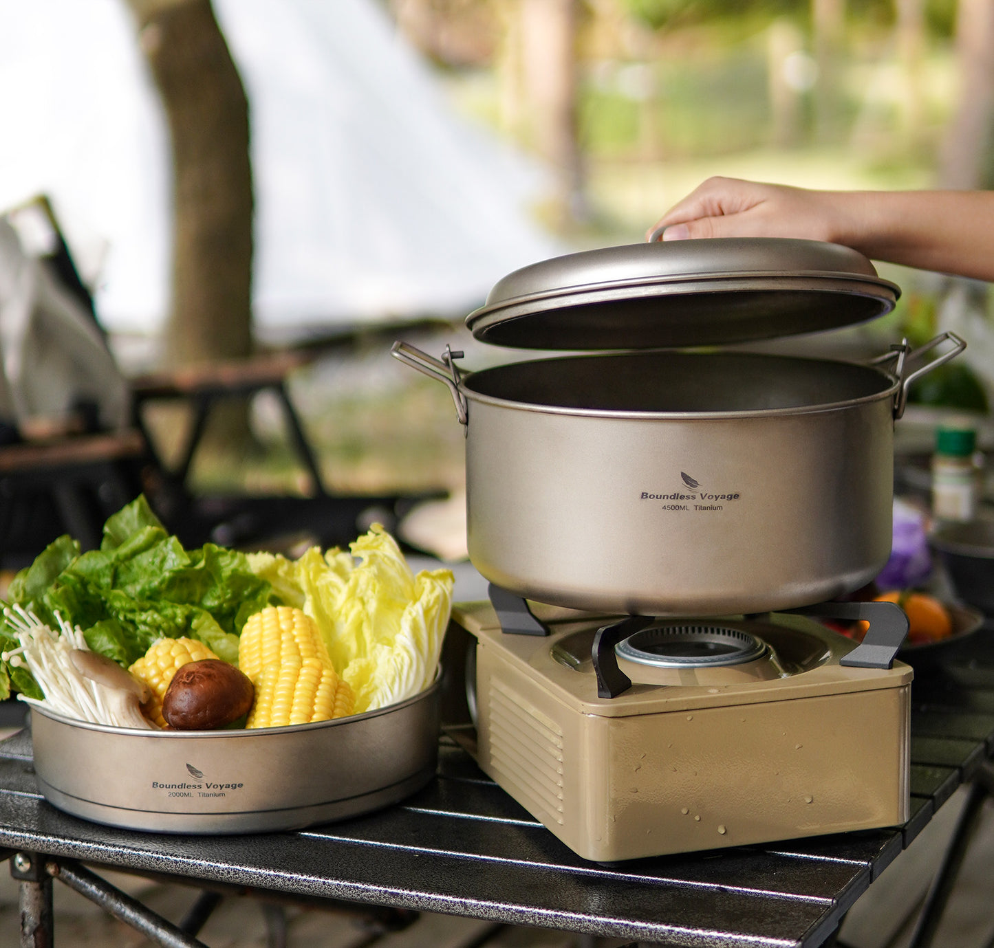 Boundless Voyage Titanium Food Steamer Pan & Stock Soup Pot, Portable Hanging Hot Pot Kitchenware for Outdoor Camping Picnic Travel Household Cooking Ti2112C- Ti2114C
