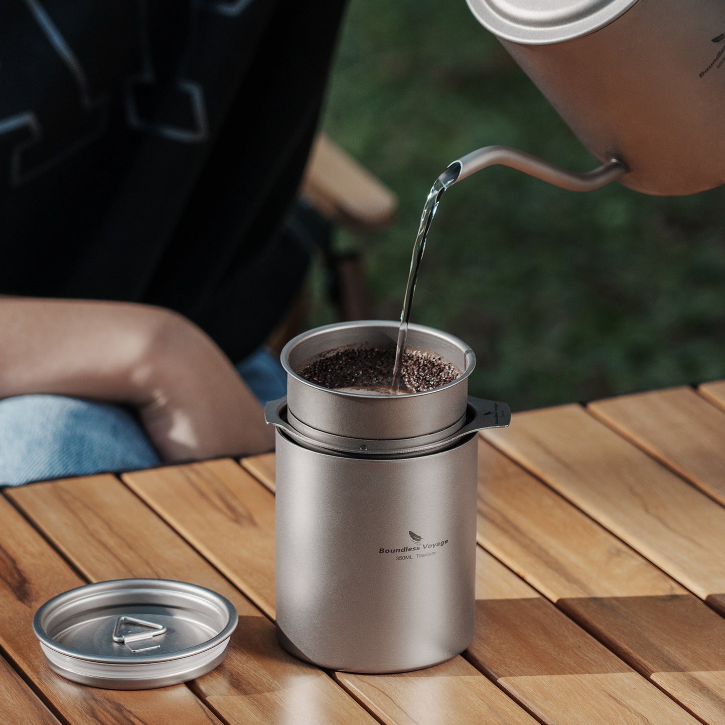 Boundless Voyage 350ml Pure Titanium Double Walled Cup with Lid | Ultralight Anti-Scald Insulated Coffee Mug for Outdoor Camping Hiking Home Office Use Ti3022D