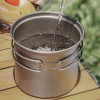 Boundless Voyage Outdoor Titanium Pot with Pan Set with Collapsible Folding Handle for Outdoor Camping Cooking Hiking Backpacking Portable Cookware Ti2037C-Ti2039C
