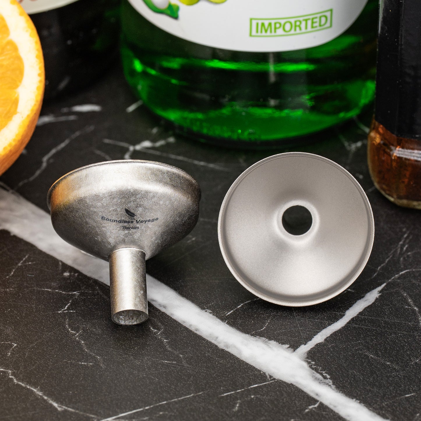 Boundless Voyage Titanium Funnel for Kitchen Bar Camping Lightweight Portable Durable No-Spill Metal Refilling Tool for Liquids, Oil, Wine, Soy Sauce & Spices, Dishwasher Safe Ti3070D