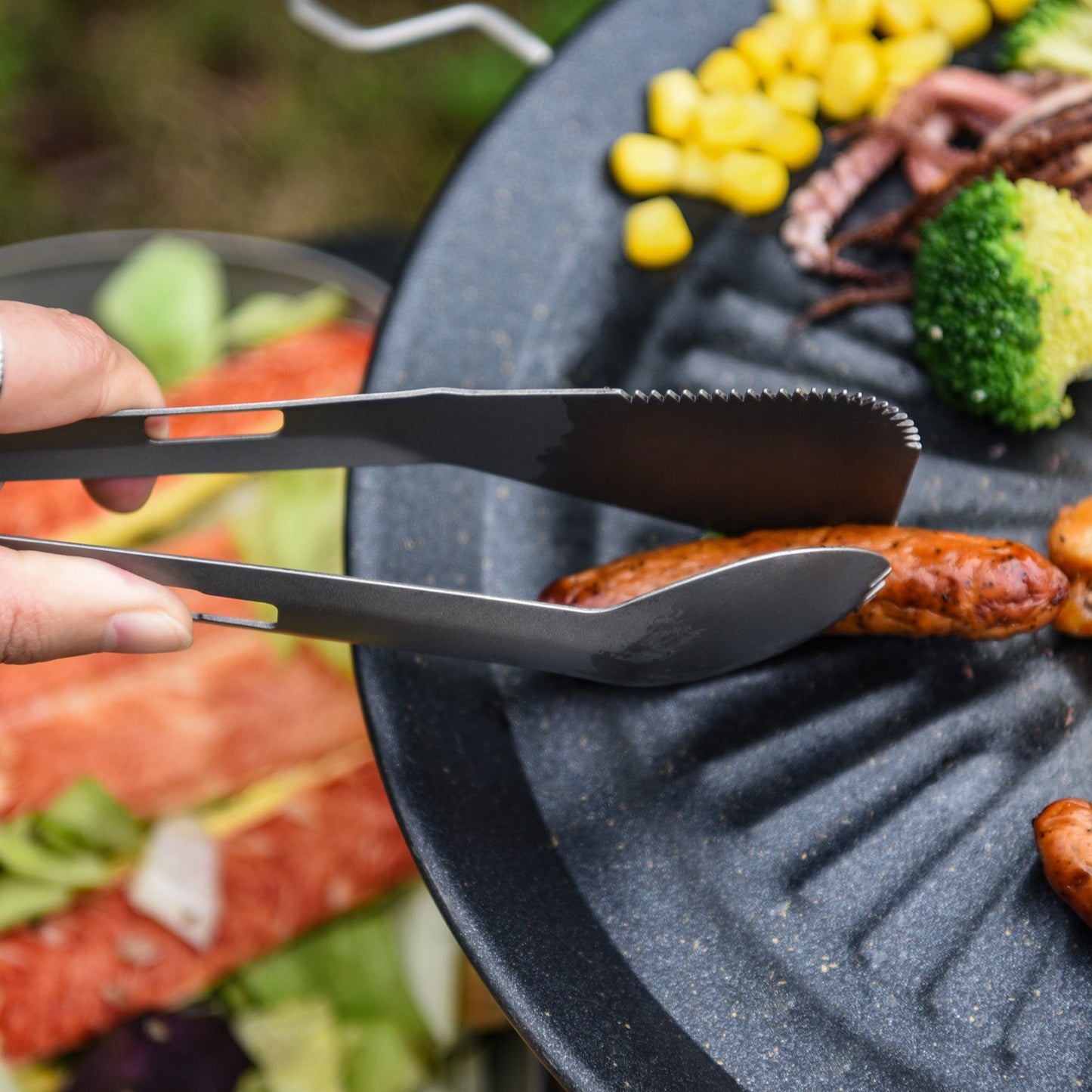 Boundless Voyage Titanium Alloy 4-in-1 Multi Utensil, Integrated Tong Spork Shovel Spatula, Lightweight Portable Cookware for Camping Backpacking Travel Outdoor Cooking Ti1080T
