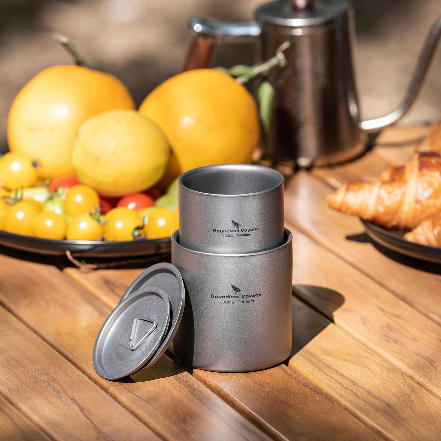 Boundless Voyage Stackable Double Walled Pure Titanium Cup |120ml/200ml/300ml/400ml Ultralight Durable Coffee & Tea Mug, Portable Drinkware for Outdoor Camping & Daily Home Use Ti3240D-Ti3245D