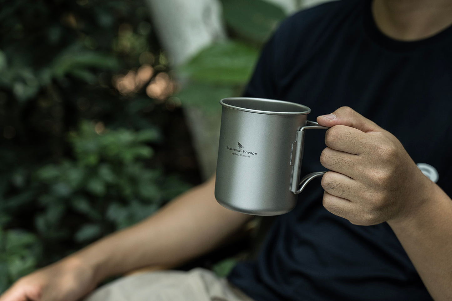 Boundless Voyage 450ml Titanium Cup with Filter Folding Handles Outdoor Camping Tea Coffee Mug 15.2 fl oz Portable Lightweight Tea Maker Ti3056D