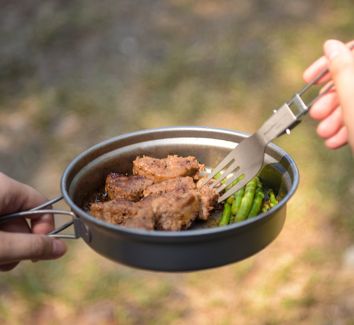 Boundless Voyage Outdoor Titanium Pot with Pan Set, Collapsible Folding Handle Portable Cookware for Camping Hiking Backpacking Cooking Ti2110C