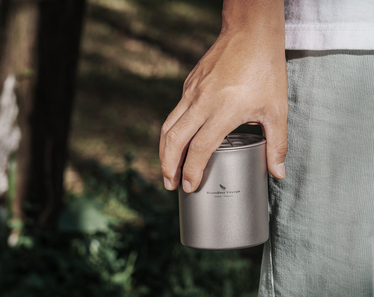 Boundless Voyage 350ml Pure Titanium Double Walled Cup with Lid | Ultralight Anti-Scald Insulated Coffee Mug for Outdoor Camping Hiking Home Office Use Ti3022D