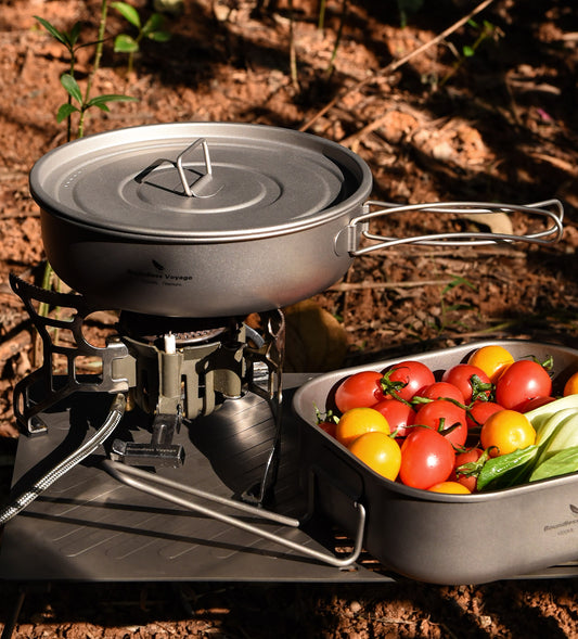 Boundless Voyage Pure Titanium Frying Pan with Lid & Foldable Handles | Ultralight Portable Griddle Cookware for Hiking & Backpacking Ti2065C