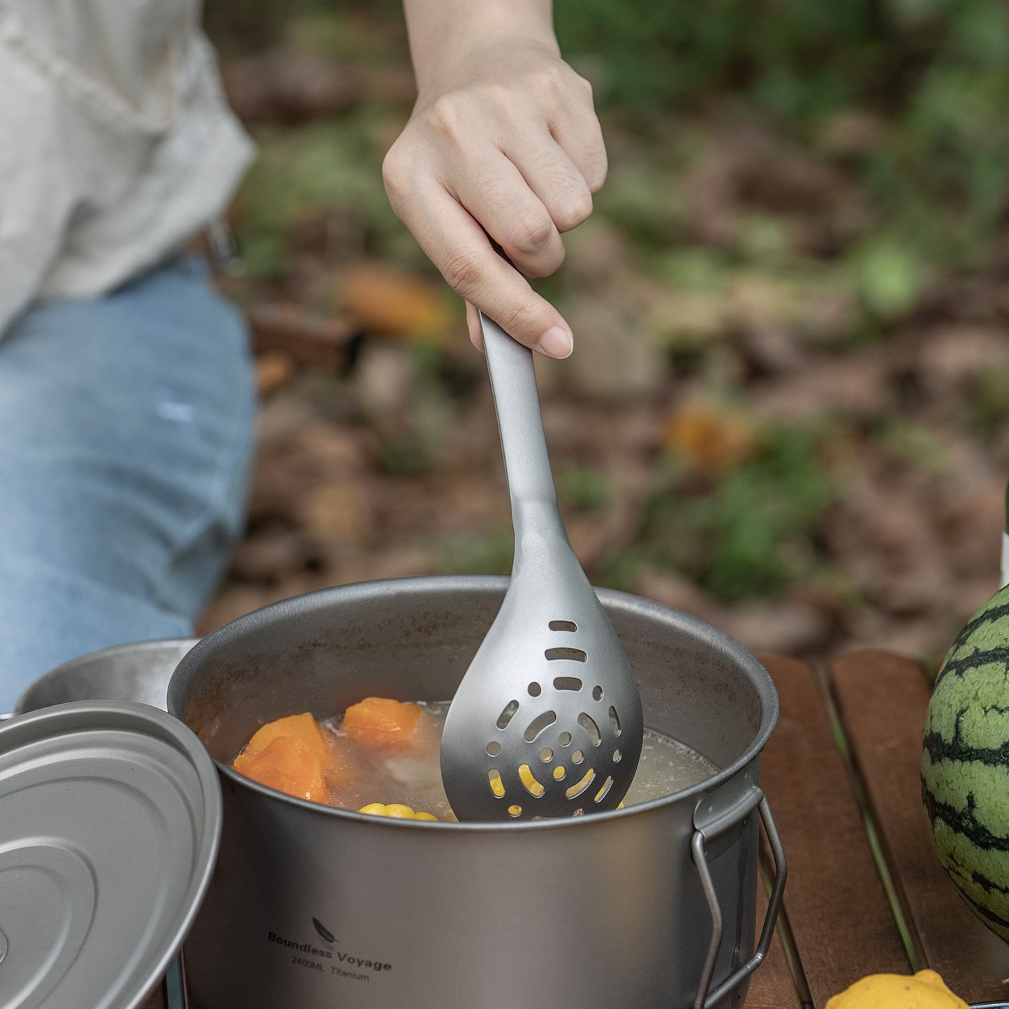 Boundless Voyage Pure Titanium Skimmer Colander with Long Handle | Ultralight Portable Kitchen & Camping Filter Spoon for Fried Food Ti1038A&nbsp;