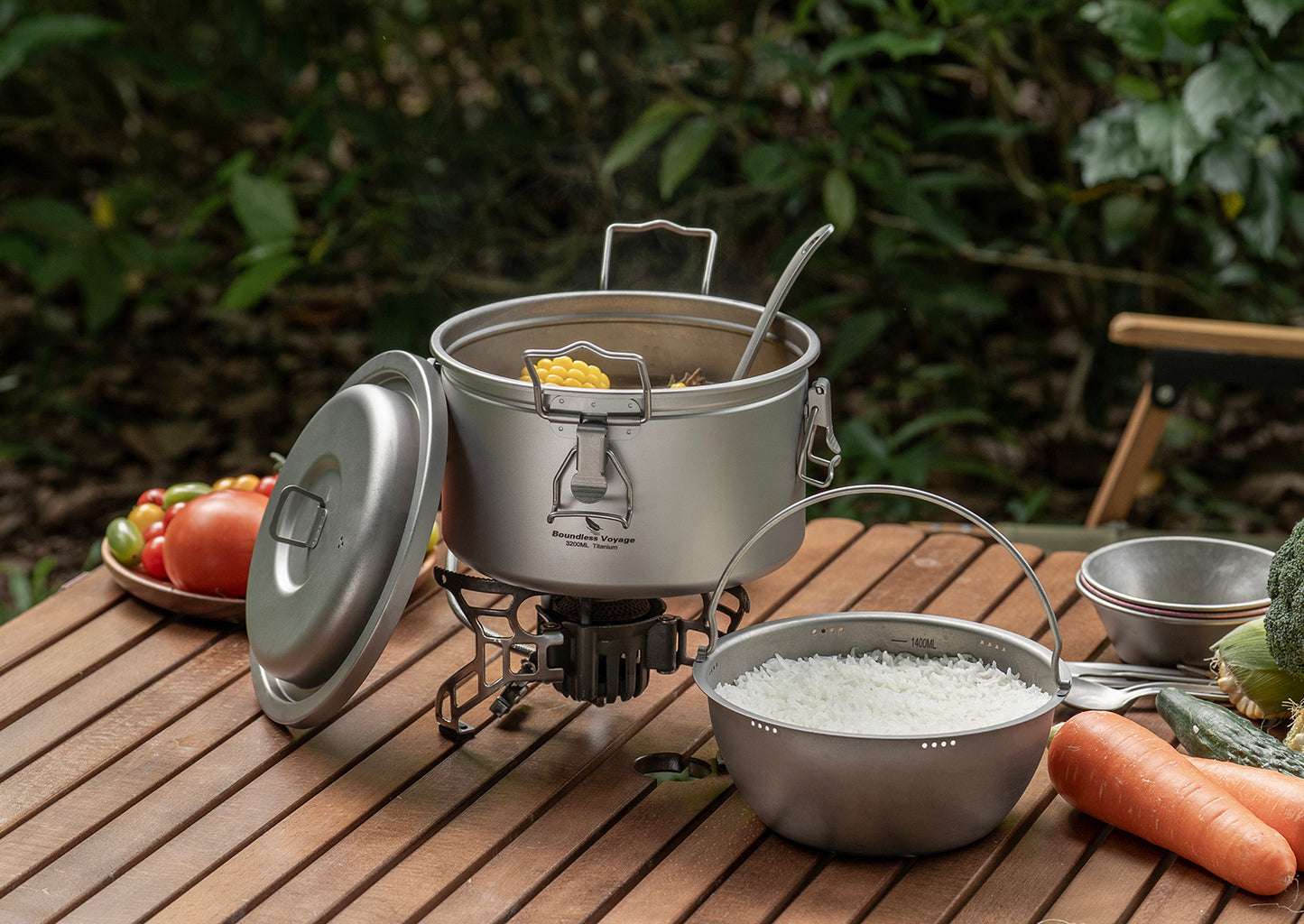 Boundless Voyage Titanium Camping Pot Multifunctional Cooker Ultralight Rice Cooker for Outdoor, Hiking, Travelling Ti2088C-Ti2092C