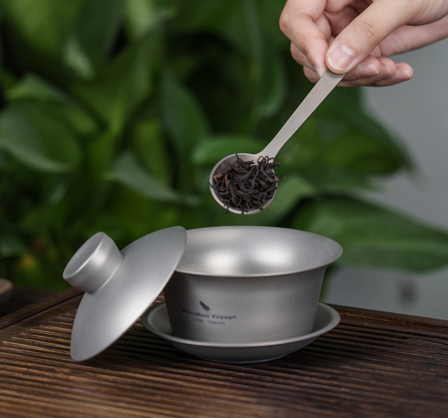 Boundless Voyage 125ml Sandblasted Finish Titanium Double-Walled Teapot, Traditional Chinese Three-Talent Triad Covered Tea Bowl Kung Fu Gaiwan,Anti-Scald Tea Set for Home Tea Ceremony & Camping Ti3142D