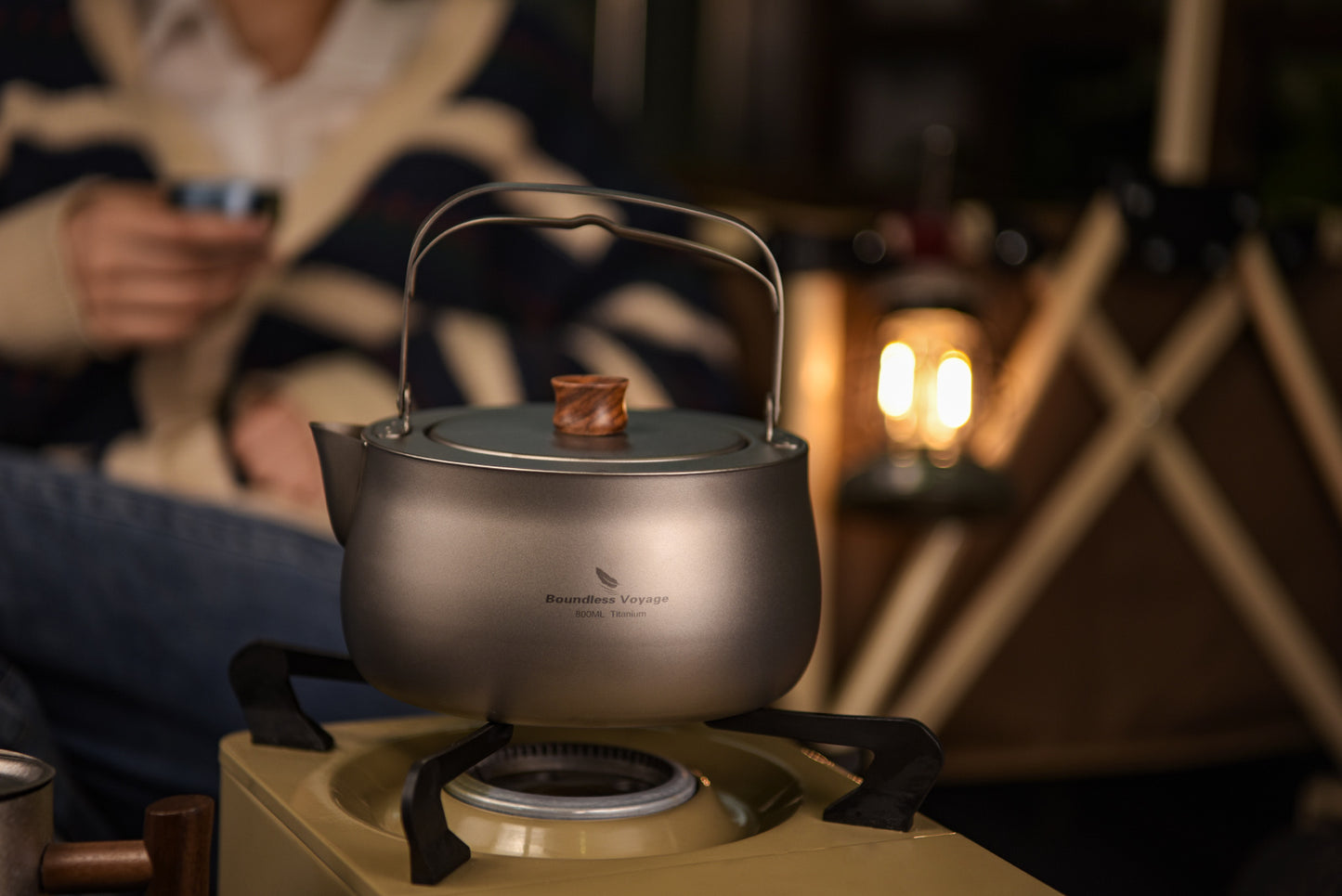 Boundless Voyage 800ml Pure Titanium Camping Kettle | Durable Lightweight Teapot with Foldable Handle for Backpacking, Hiking, Coffee and Tea Ti3131D