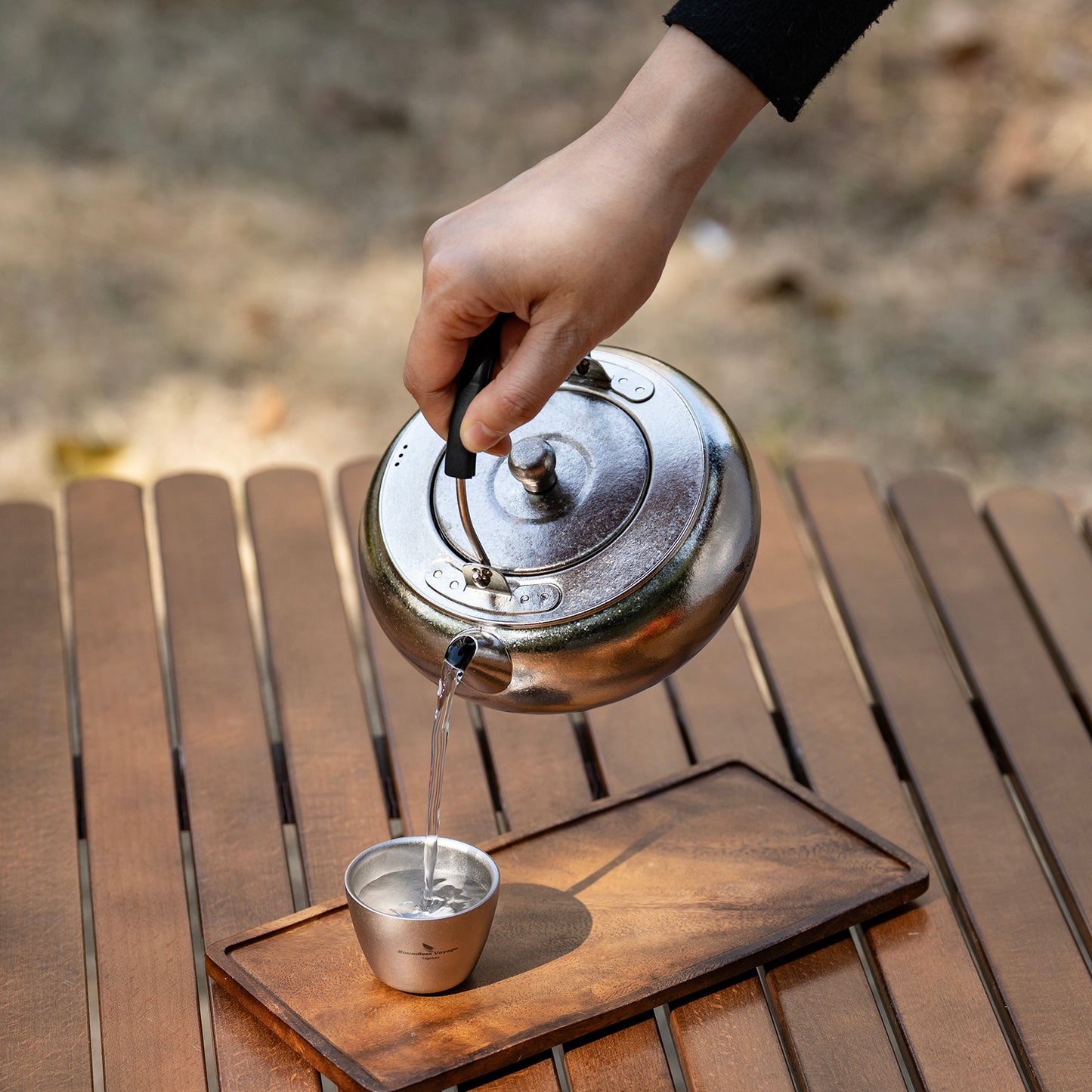 Boundless Voyage 600ml Compact Pure Titanium Camping Kettle | Durable Lightweight Teapot with Foldable Handle & Built-In Filter for Backpacking, Hiking, Coffee and Tea Ti3105D