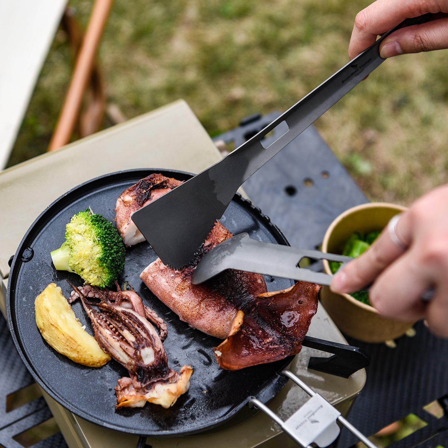 Boundless Voyage Titanium Alloy 4-in-1 Multi Utensil, Integrated Tong Spork Shovel Spatula, Lightweight Portable Cookware for Camping Backpacking Travel Outdoor Cooking Ti1080T