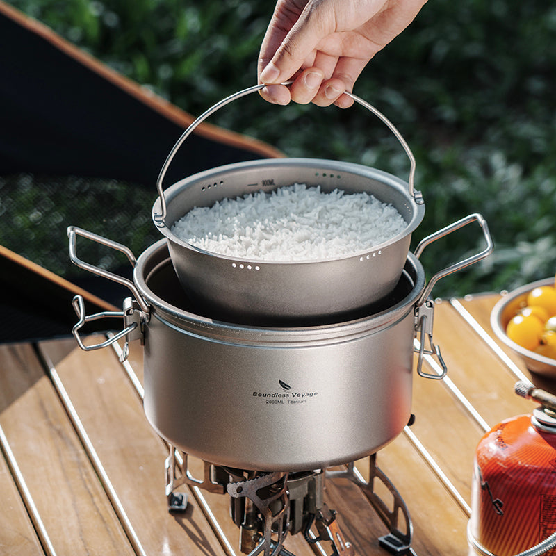 Boundless Voyage Titanium Pot Multifunctional Rice Cooker 2L+0.9L Pot Set Ultralight Outdoor Camping Cookware Ti2087C