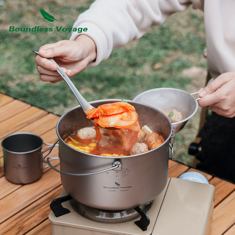 Boundless Voyage Titanium Pot Camping Cookware Stockpot with Lid, Stable Hanging, Steam Vent, Outdoor Lightweight Campfire Cooking Kit for Backpacking, Hiking & Campfire Cooking