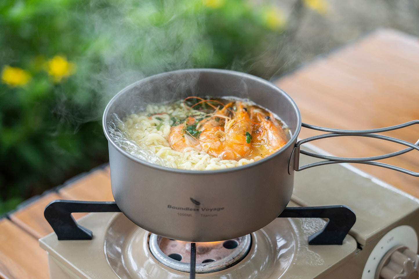 Boundless Voyage Titanium Pot & Pan Set with Collapsible Folding Handle, Portable Lightweight Cookware for Camping Hiking Backpacking Outdoor Cooking Ti2042C