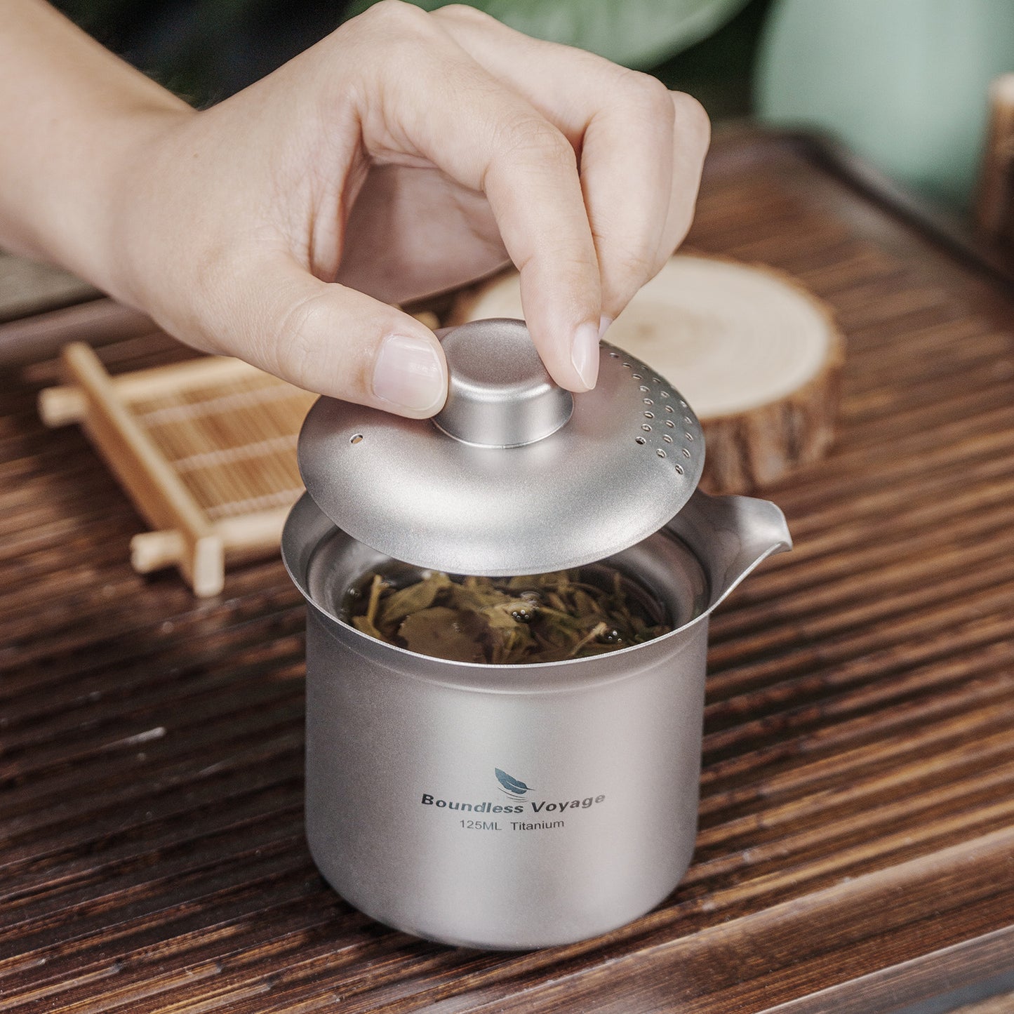 Boundless Voyage Titanium Double-Layer Tea Maker, Ultralight Portable Camping Teapot for Outdoor Tea Brewing  Ti3145D