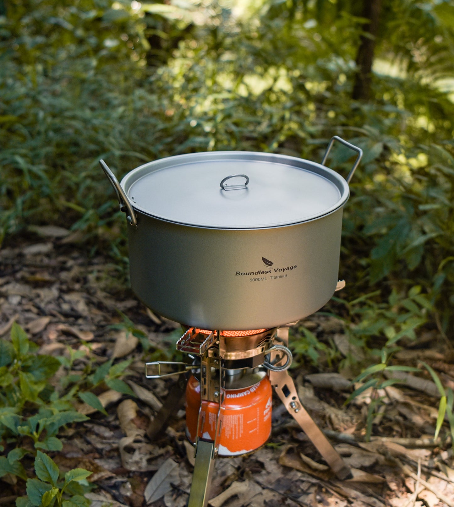 Boundless Voyage 5L Titanium Stock Pot with Lid & Folding Handle, Large Capacity Portable Soup Pot for Outdoor Camping Hiking Picnic & Home Kitchen Ti2104C