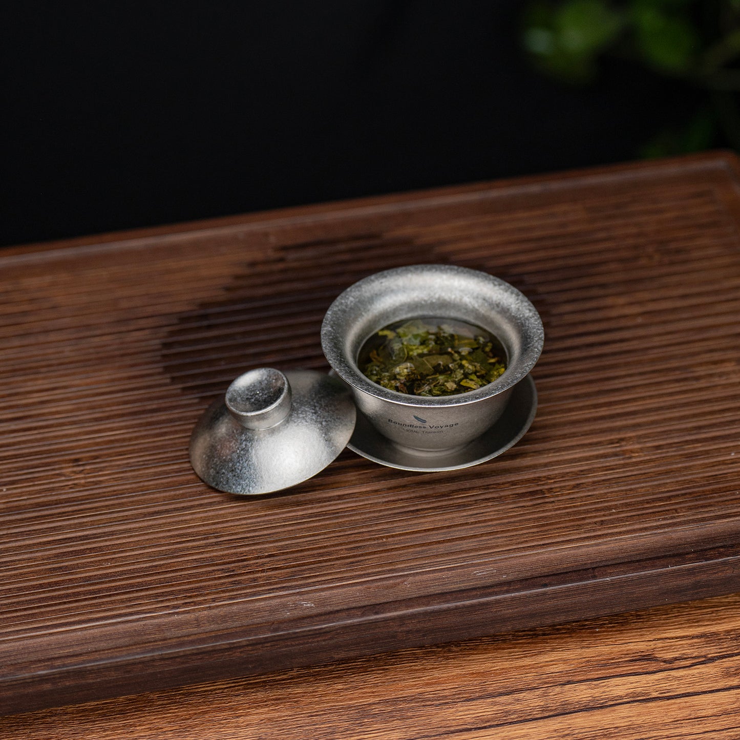 Boundless Voyage 130ml High-Temp Crystalline Finish Double Wall Titanium Gaiwan, Ultralight Three-Talent Kung Fu Tea Bowl, Anti-Scald Tea Set for Home Tea Ceremony & Camping Ti3144D