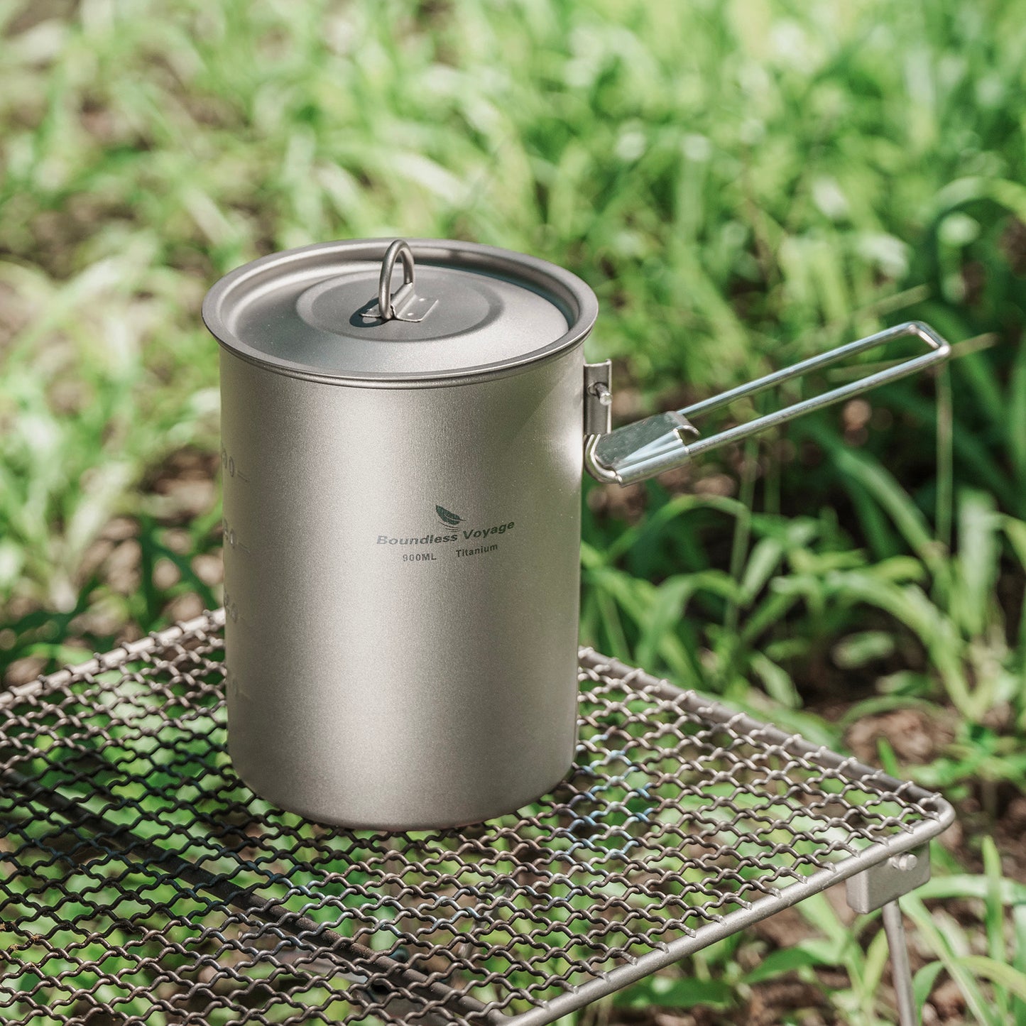 Boundless Voyage Outdoor Camping Titanium Pot Bowl Cup with Lid Folding Handle Hiking Picnic Water Rice Food 900ml Ti2040C