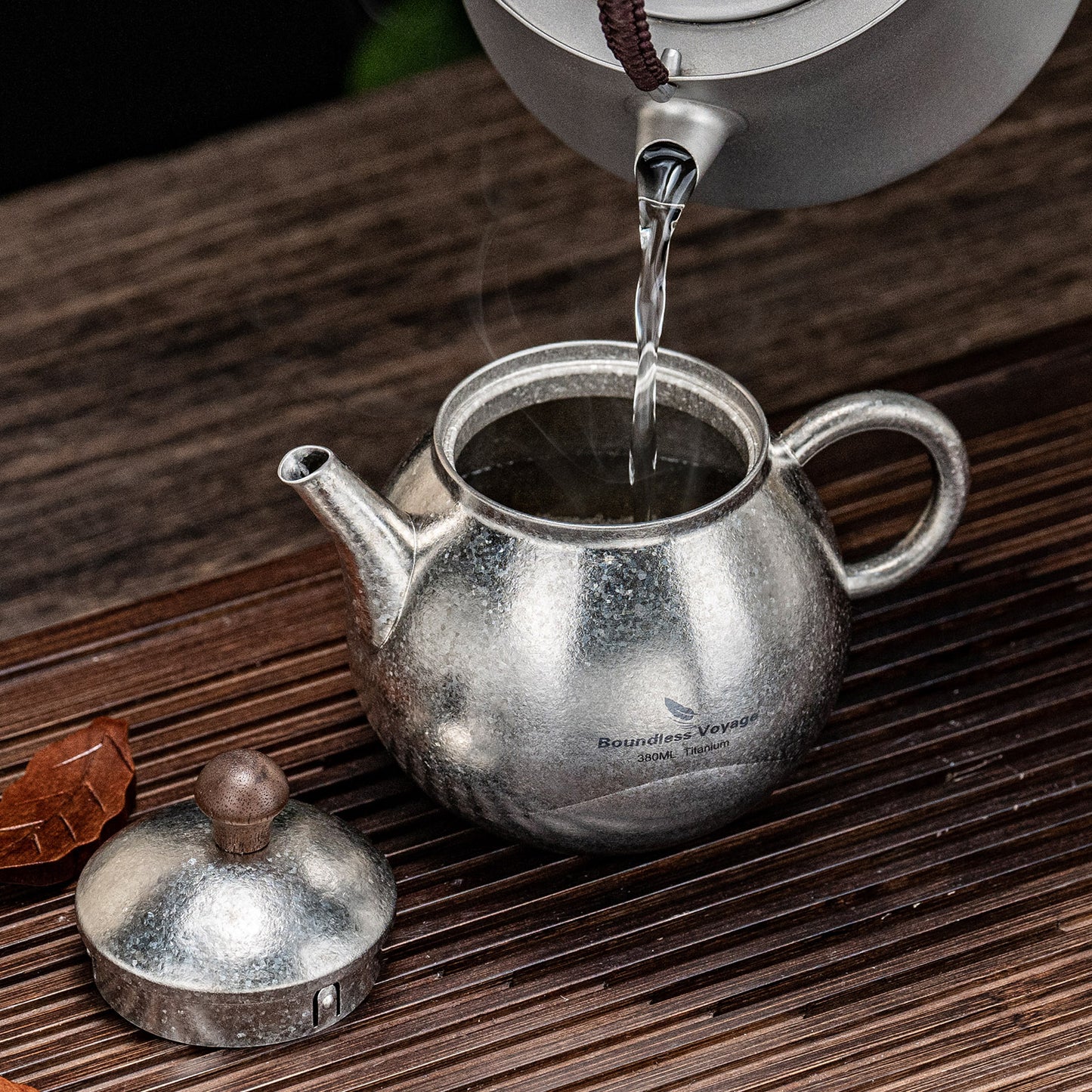 Boundless Voyage Titanium Kungfu Teapot with Lid and Handle Camping Tea Pot for Outdoor Backpacking Hiking Teapot 380ml Ti3107D
