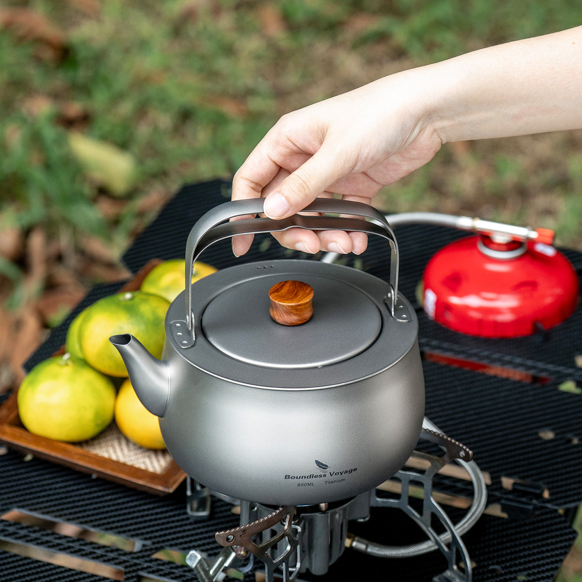 Boundless Voyage Titanium Camping Kettle 800ml with Folding Handle for Outdoor Camping Ti3130D