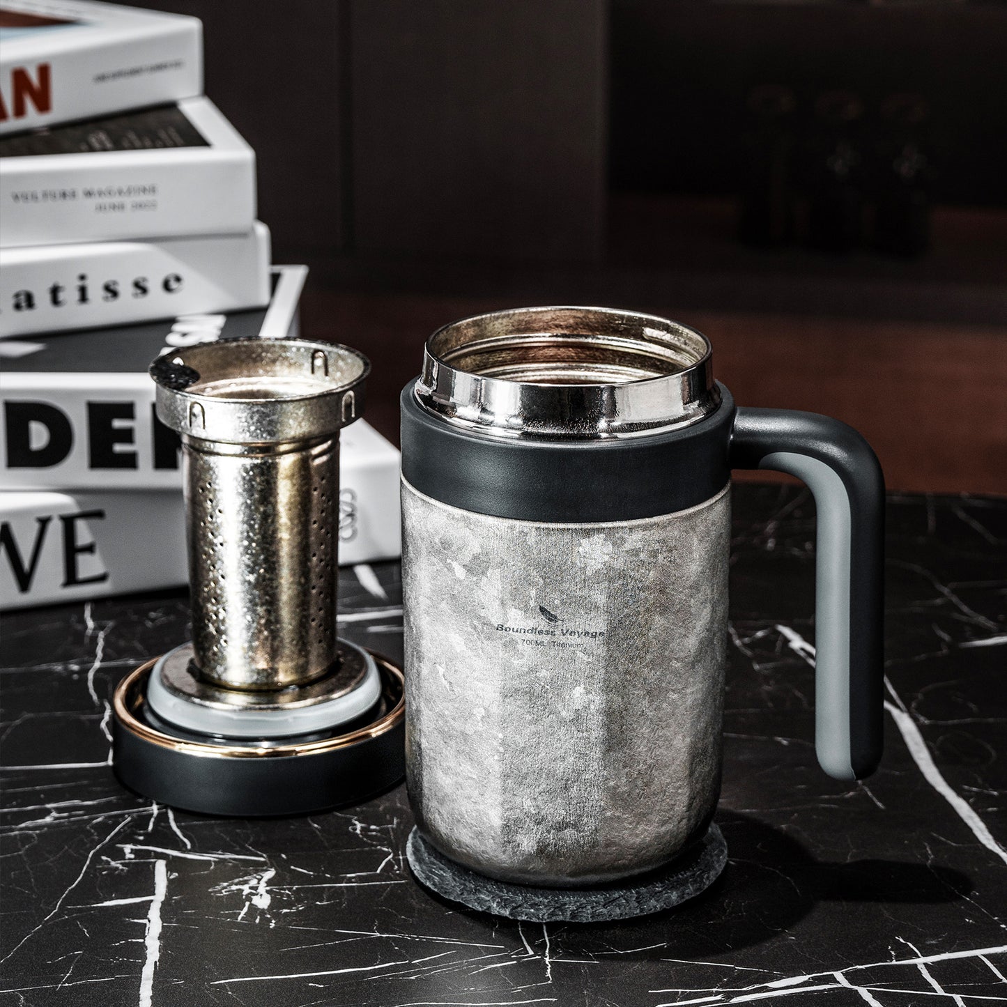 Boundless Voyage 700ml Pure Titanium Double Wall Insulated Cup with Lid & Coffee Filter, Portable Reusable Travel Mug, Keeps Hot & Cold Drinks Ti3237D