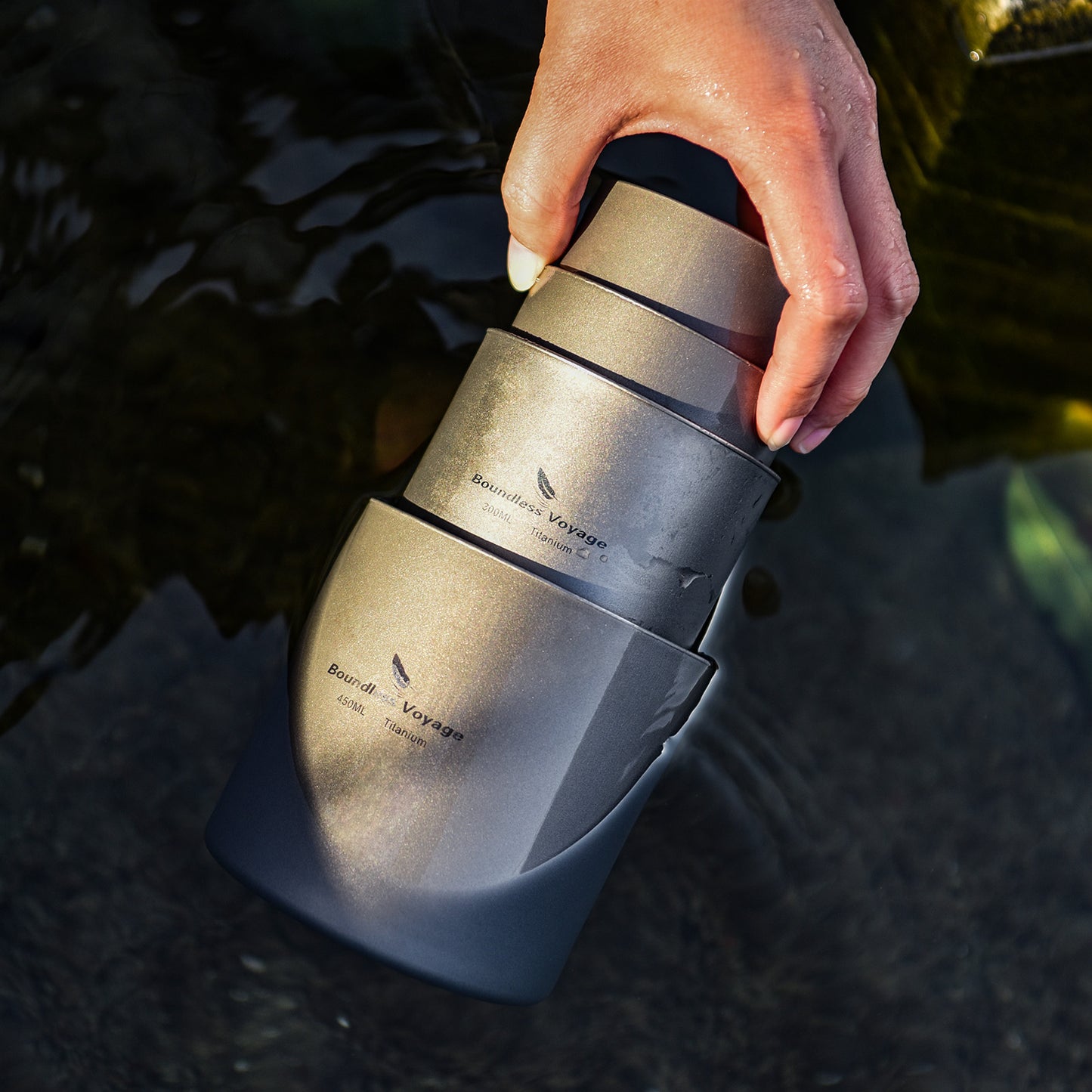 Boundless Voyage Pure Titanium Double-Walled Cup | 120ml/180ml/300ml/450ml Ultralight Anti-Scald Insulated Coffee Mug, Non-Toxic Travel Cup for Camping, Hiking, Home & Office Ti3027D-Ti3032D