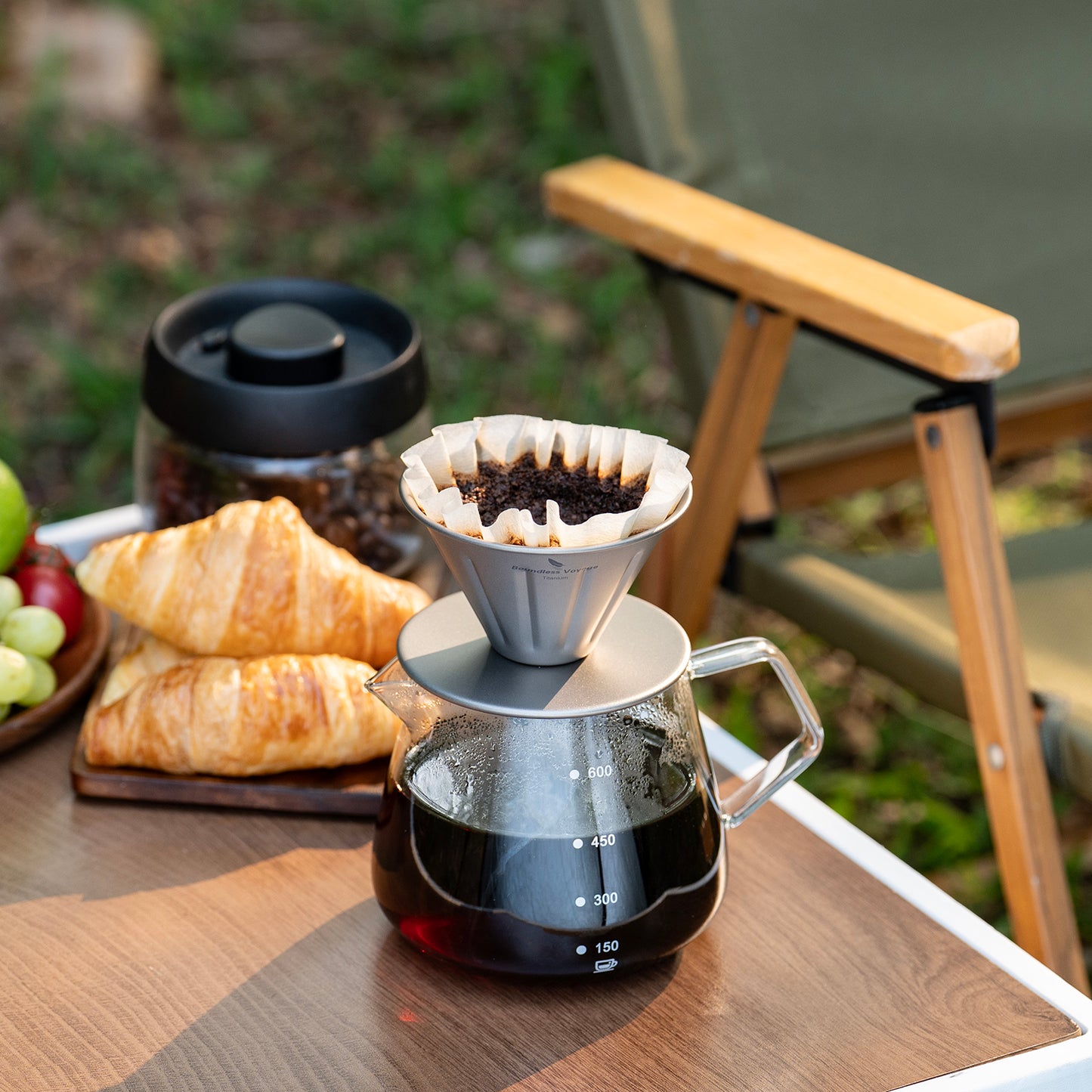 Boundless Voyage Titanium Pour Over Coffee Dripper | Reusable Cone Coffee Strainer Filter, 1-2 Cup Single Serve Coffee Brewer for Travel Camping Home Ti6005P