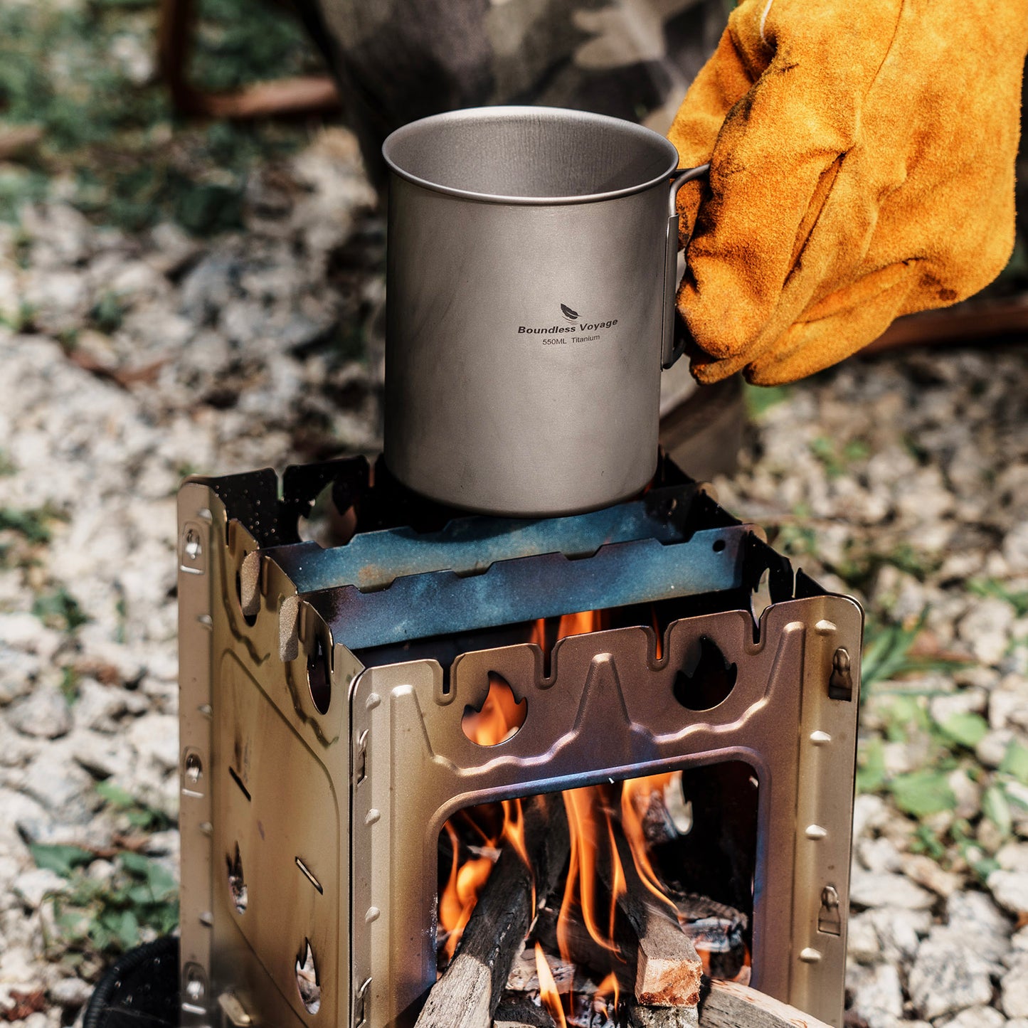 Boundless Voyage Detachable Titanium Wood Stove | Ultralight Thickened Charcoal Burner with Removable Pot Holder, Portable Outdoor Camping Furnace  Ti2008C