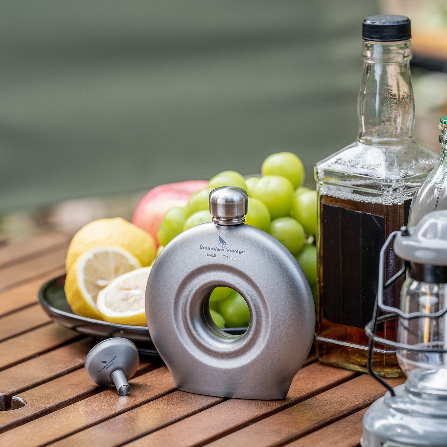 Boundless Voyage 180ml Titanium Hip Flask with Funnel Set Round Wine Bottle Special-shaped Small Pocket Flask Liquor Ti3067D