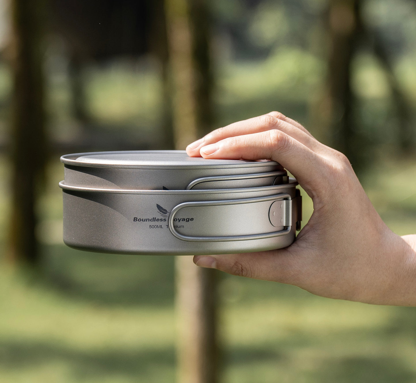 Boundless Voyage Pure Titanium Camping Cookware Set 3Pcs Foldable Handle Stackable Outdoor Tableware Pot Pan Set Ti2032C