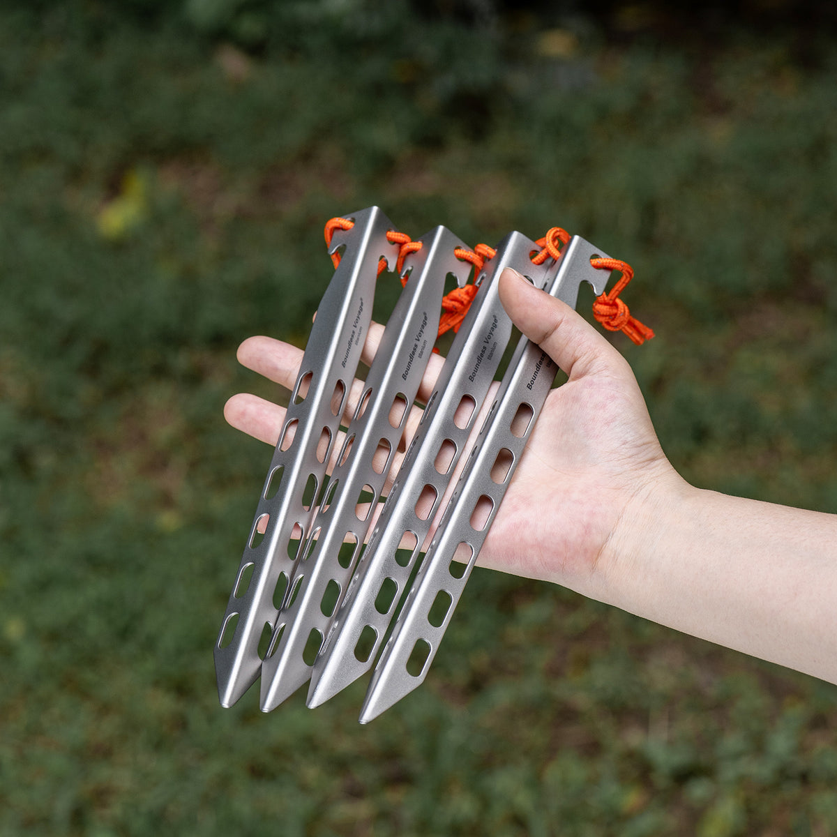 Boundless Voyage 22cm V-Shape Titanium Tent Stakes with 12-Hole Design, Ultralight Heavy Duty Ground Pegs for Camping Hiking Awning, 8Pcs Ti4011P