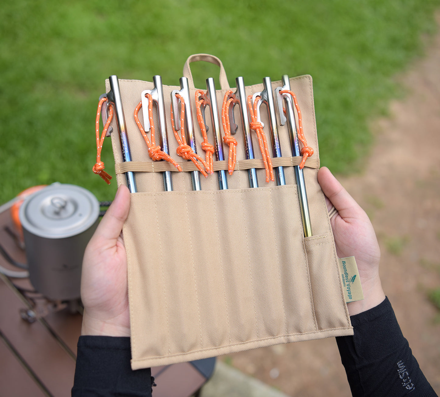 Boundless Voyage 7‑Hole Oxford Organizing Bag, Water‑Resistant Portable Storage Pouch for Tableware, Chopsticks, Straw, Knife, Fork, Spoon and Tent Pegs for Outdoor Camping and Daily‑Use BV1036