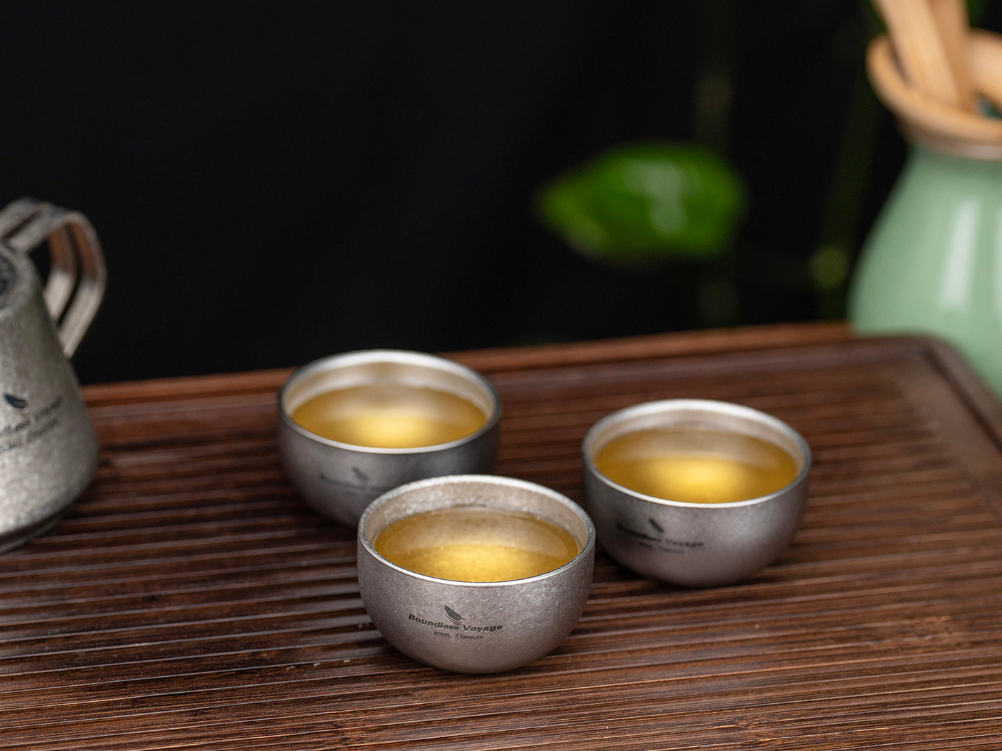 Boundless Voyage 40ml High-Temp Crystalline Finish Double-Wall Titanium Sake Cup & Kung Fu Tea Cup, Portable Mini Mug for Camping, Picnic & Daily Home Use Ti3204D
