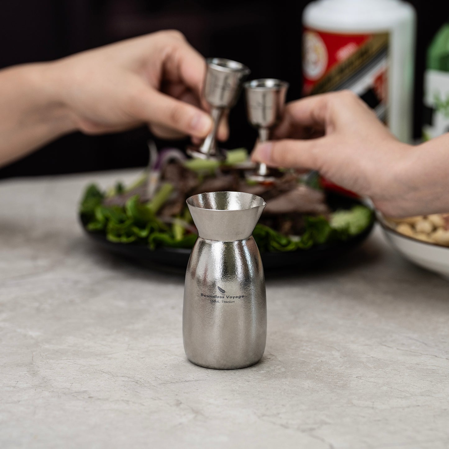 Boundless Voyage 3 Pieces Titanium Japanese Sake Set, 150ml Sake Carafe with 2  Cups, for for Sake Japanese Wine/Soju/Drink/Tea Dishwasher Safe Portable Drinkware for Outdoor Travel Ti3266D