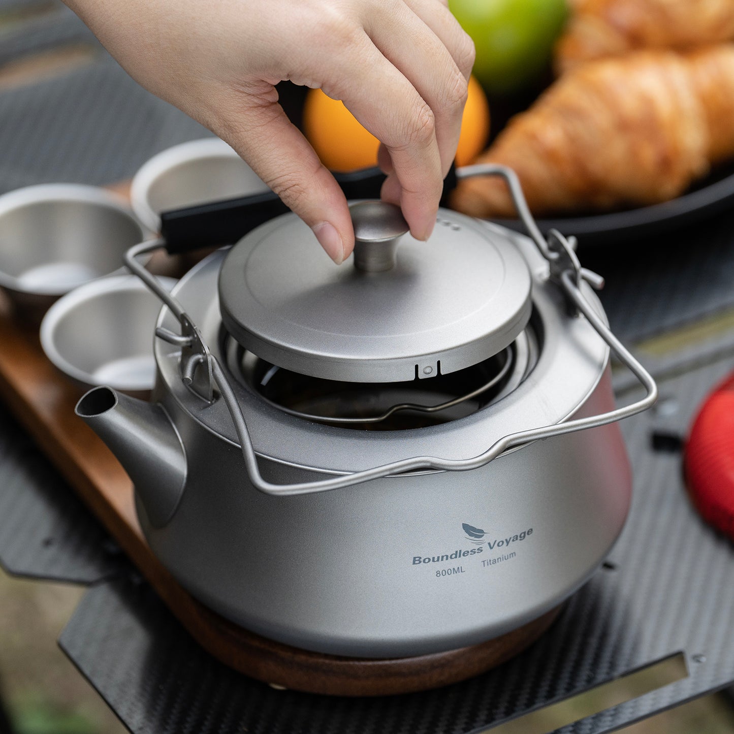 Boundless Voyage 800ml Pure Titanium Kettle with Filter & Foldable Handle, Ultralight Camping Teapot Ti3093D