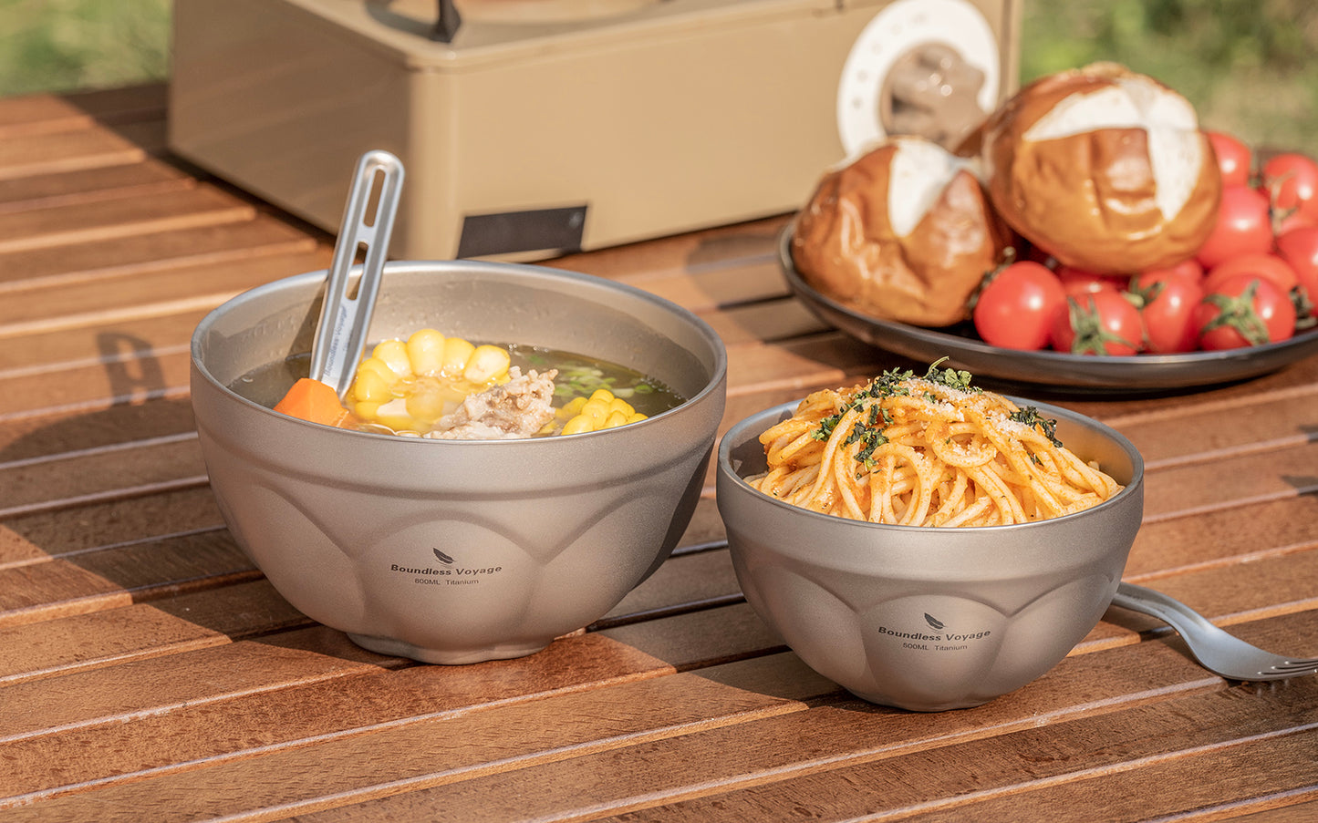 Boundless Voyage 500 ml / 800 ml Titan-Doppelwand-Schale, Reise- und Campinggeschirr, ultraleicht, langlebig, tragbar, für Reis, Suppe, Haferflocken, Joghurt, Ti1171T-Ti1173T