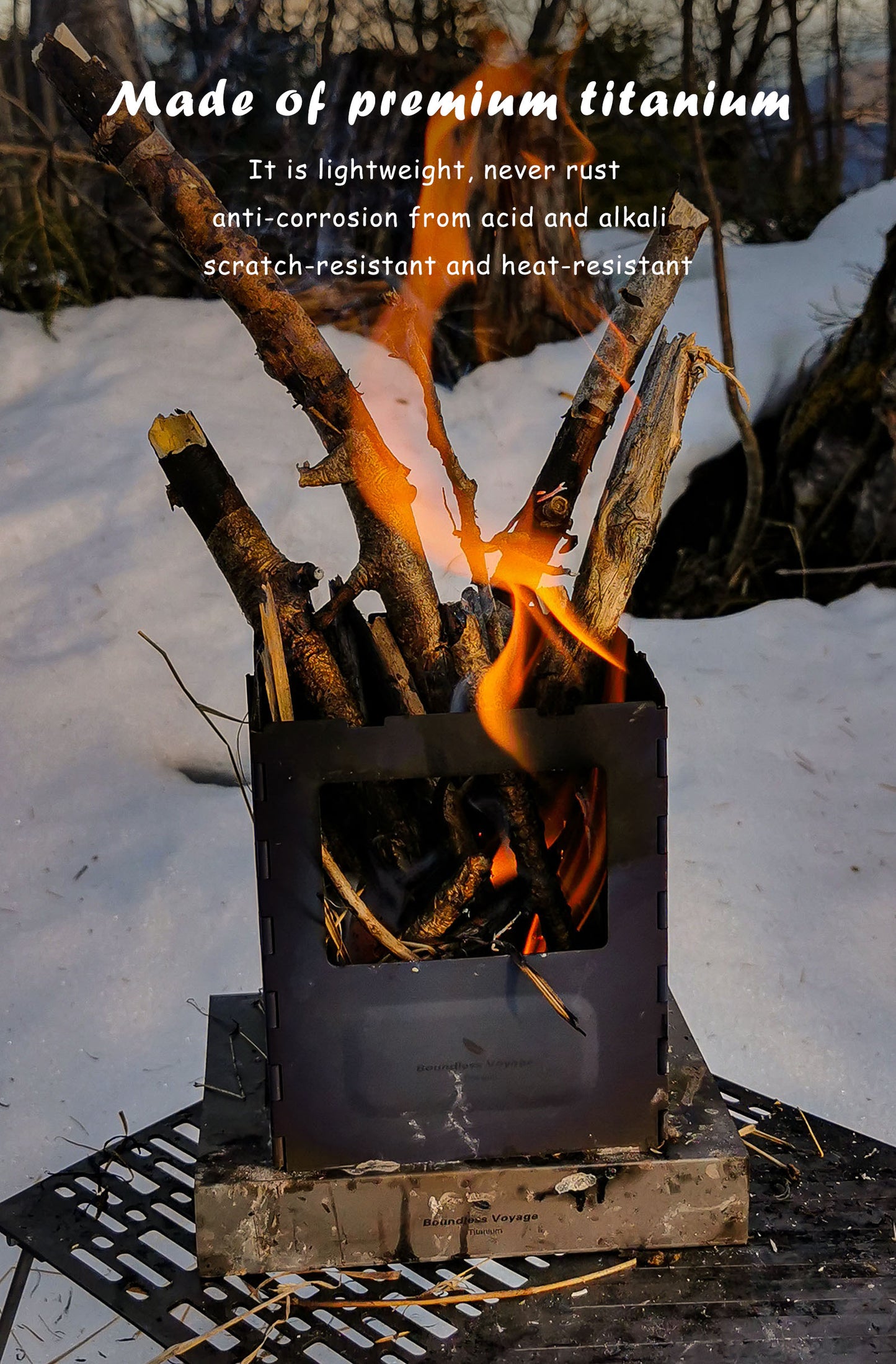 Boundless Voyage Outdoor Titanium Folding Wood Stove With Pot Bracket Camping Charcoal Burner Furnace Ti2010C