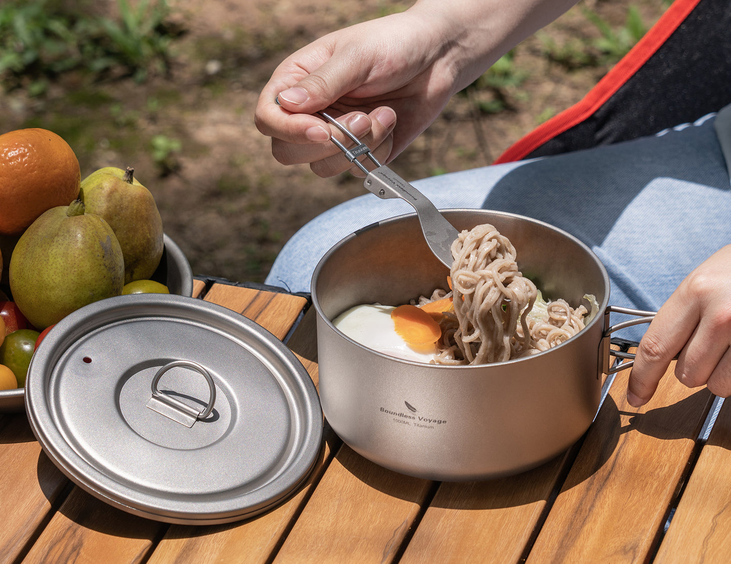 Boundless Voyage Titanium Pot with Lid Outdoor Camping Individual Soldier Pot Single Layer Lunch Box Ti2041C